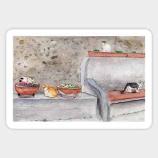 Cats in the Parco Watercolor Painting Sticker